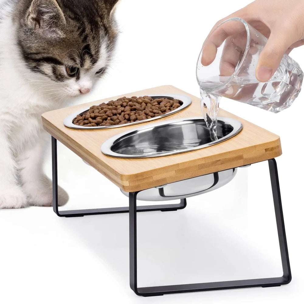 Tilted Wooden Pet Feeder
