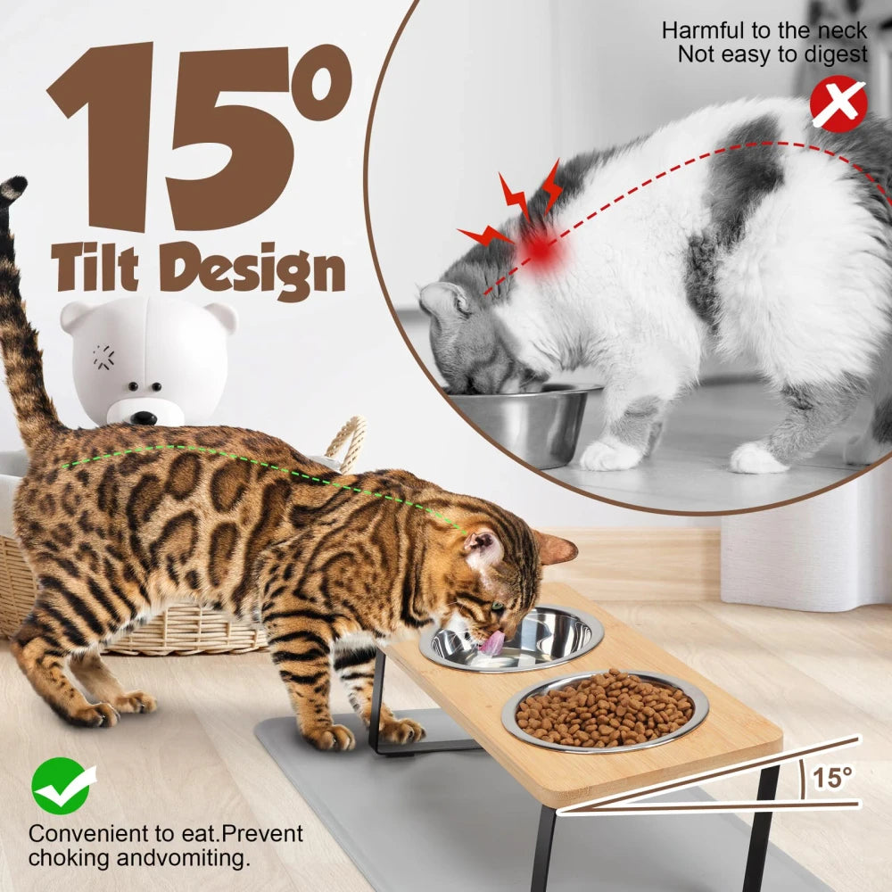 Tilted Wooden Pet Feeder