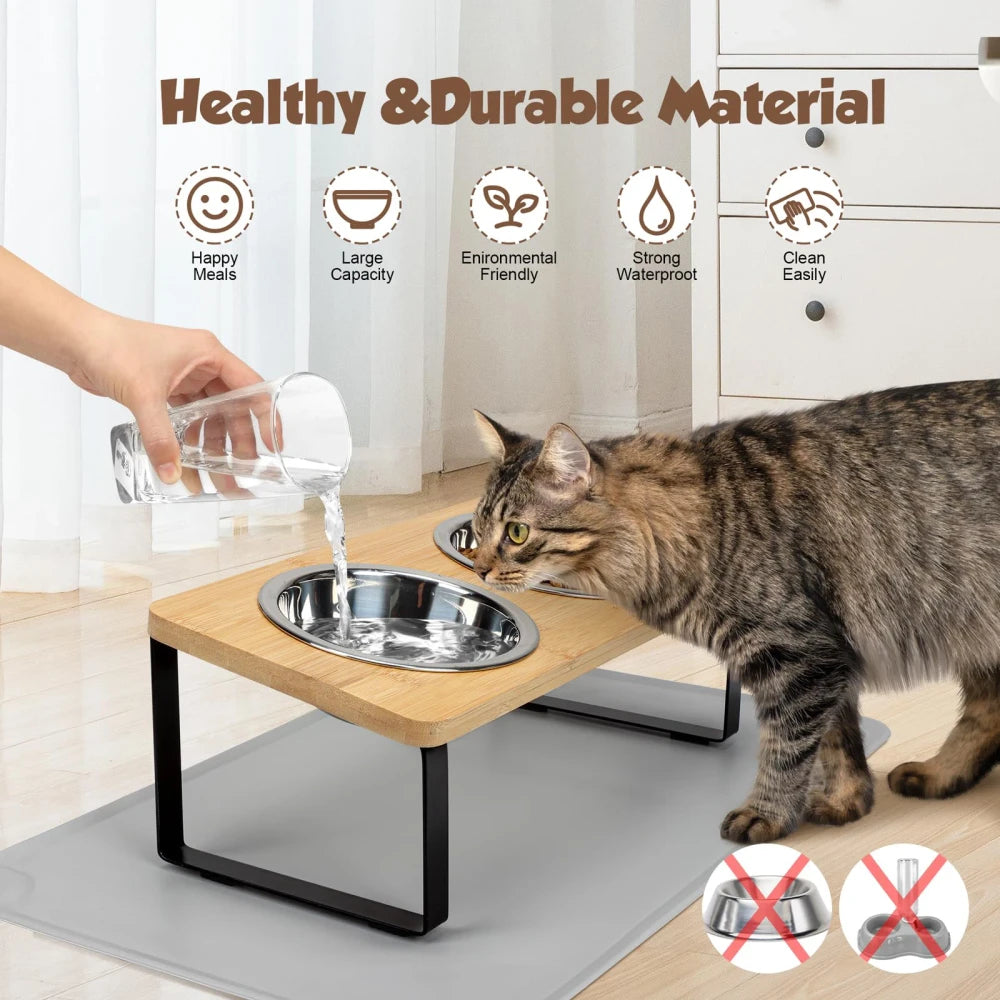 Tilted Wooden Pet Feeder